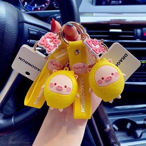 Fashion Lemon Pig Keychain Creative Piggy Doll Car Pendant Key Ring Couple Kids Bag Ornaments Key Chains