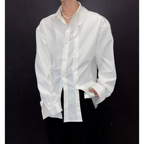 Mens Stylish Style White Black Solid Long Sleeve Shirt Party Top Irregular H46