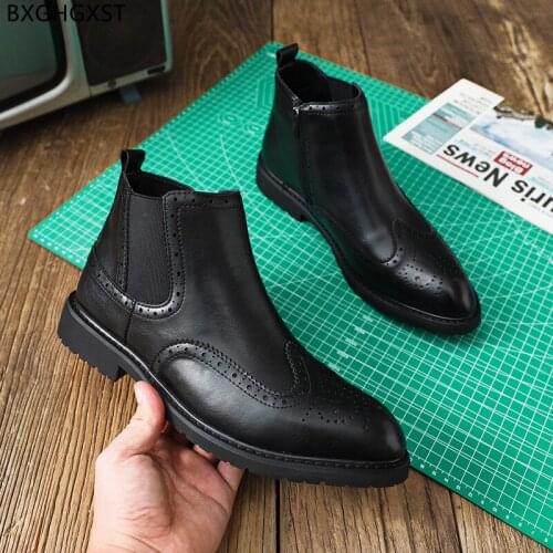 Chelsea Boots for Men Male Brogue Shoes Men Ankle Boots for Man 2021 Leather Boots Men Luxury Designer Shoes Man Chaussure Homme
