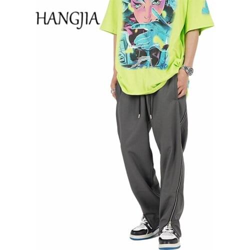 Harajuku Side Zipper Adjustable Mens Sweatpants Japanese Streetwear Loose Casual Straight Pant Women Fashion Trousers 2021