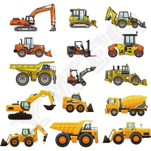 15pcs/Set Small Digger Ironing Sticker Quality Patches For DIY Children Gift Washable Heat Transfers Badge Excavators Appliques