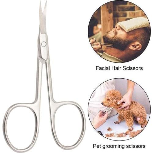 Silver Steel Eyebrow Scissors Trimming Nail Fluff Manicure Pointed Beauty Curved Remover E8U7