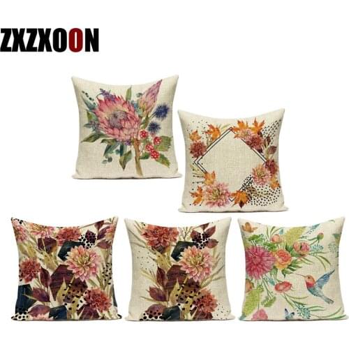 Polyester Square Flower Floral Bird Plant Sofa Decorative Pillows Home Decor Cushion Cover for Living Room Decoration