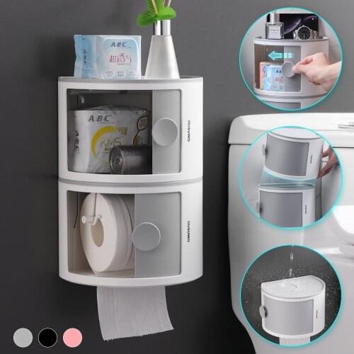 Bathroom Toilet Paper Plastic Storage Rack Waterproof Wall-Mounted Kitchen Shelf Large Capacity Household Cosmetic Shower Boxes
