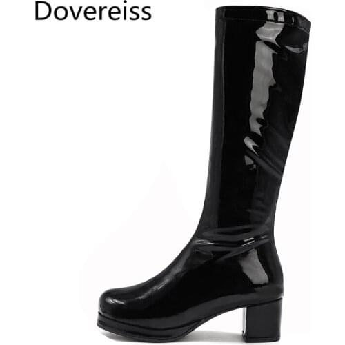 Dovereiss Fashion Female boots Winter jelly shoes pound toe Chunky heels sexy Elegant Zipper Knee high boots new big size 43