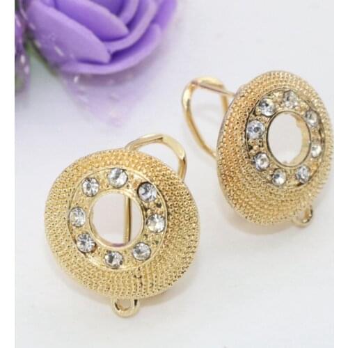 19mm Charms Stud Earring for Women Rhinestone Inlay Earrings Fashion Weddings Party Gifts Gold-Color Copper Earing Jewelry B2829