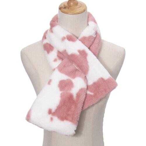 New Fashion Winter Black White Pink Faux Fur Cow Scarf For Women Ladies Scarves