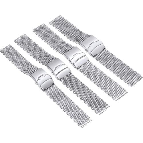 Shellhard Stainless Steel Watch Strap Silver Bracelet Wrist Band Straight End Mesh Watch Band Strap 18mm,20mm,22mm,24mm