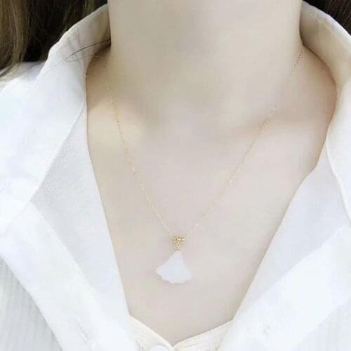SHILOVEM 18k yellow gold real natural white Jasper pendants Christmas Gift fine Jewelry plant wedding no necklace yzz1313038hby