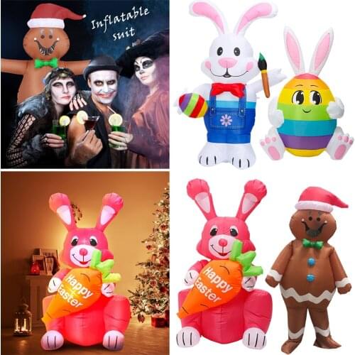 LED Easter Bunny Party Cosplay Fancy Atmosphere Decoration Toys Inflatable Outdoor Cosplay Outfit Rabbit Inflated Toy Gift