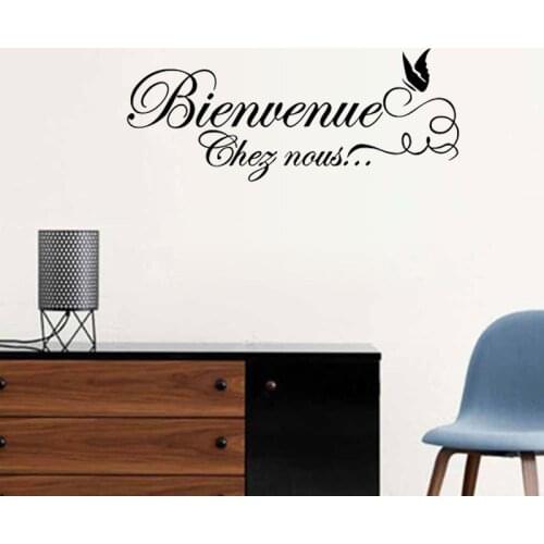 French Quote "welcome" with Butterfly Vinyl Wall Sticker Decal Mural Wall Art Wallpaper Living Room Home Decoration Poster