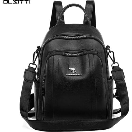 Large Capacity Soft Leather Womens Backpack 2021 Travel High Quality Solid Color School Bag Female Casual Shoulder Back