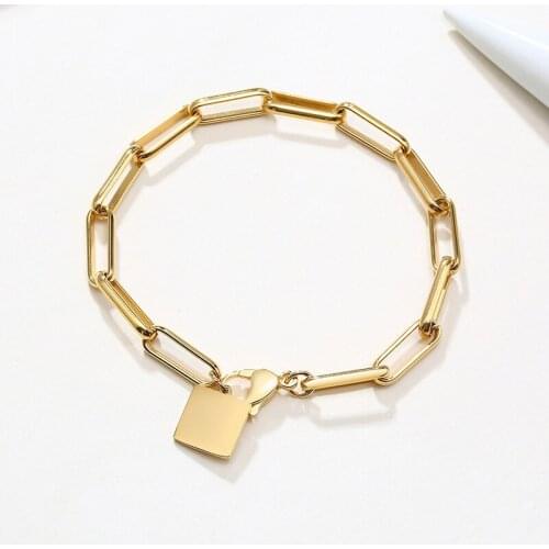 Stainless Steel Square Bracelets for Women Gold-color Female Korean Simple Fashion INS New Design Accessories Support Engraving