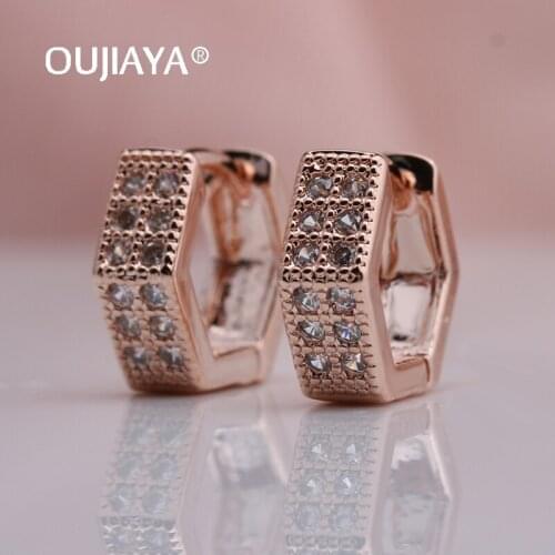 OUJIAYA New Women Luxury Natural Zircon Dangle Earrings Geometric figure 585 Rose Gold Water Drop Earrings Wedding Party A219