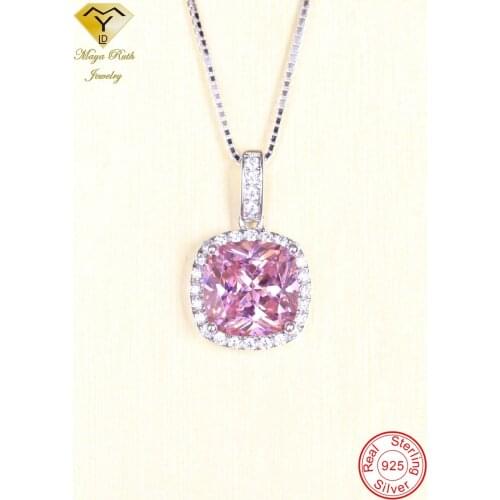 Simulated Pink Diamond Pendant Real 925 Sterling Silver Party for Women Anniversary Bridal Necklace Gifts Princess Cut Imitation