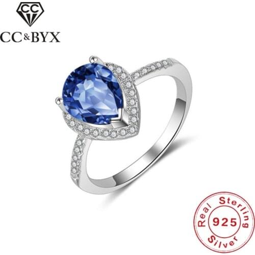 CC Rings For Women Sterling Silver 925 Water Drop Shape Luxury Jewelry Bridal Wedding Engagement Bijouterie Accessories CC827a