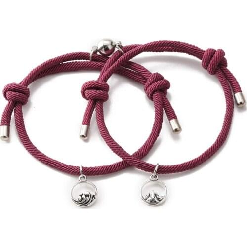 2Pcs Minimalist Lovers Matching Friendship Bracelet Rope Braided Couple Magnetic Distance Bracelet Kit Lover Jewelry T84A