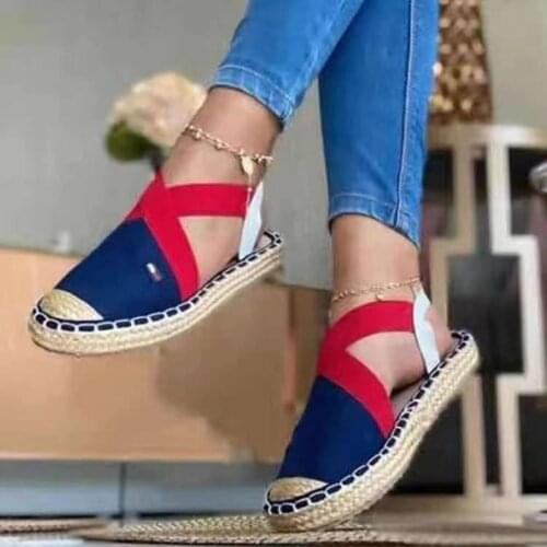 2021 Womens Sandals Summer New Fashion Straw Flat Elastic Sandals Plus Size European And American Casual Color Matching Sandals