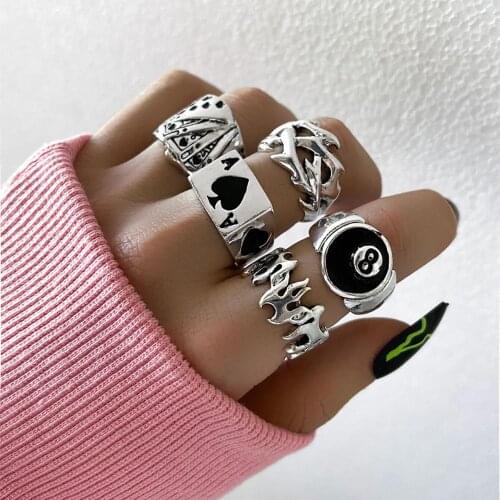 3/5pcs New Fashion Korean Retro Punk Gothic Love Heart Ring Set for Women Men Butterfly Finger Rings Hip Hop Female Jewelry