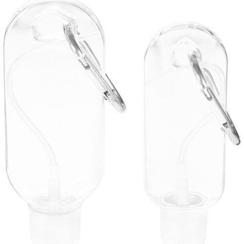 30ml/50ml Travel Spray Bottle with Hook Packing Container Transparent Alcohol Hand Sanitizer Squeezer Holder Mini Key chain Cute