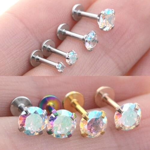 4Pcs 1.2x6/8mm Rod Pretty Rainbow Zircon Conch Tragus Piercings Labret Lip Ear Piercing Stud Nose Ring Cartilage Helix Earrings