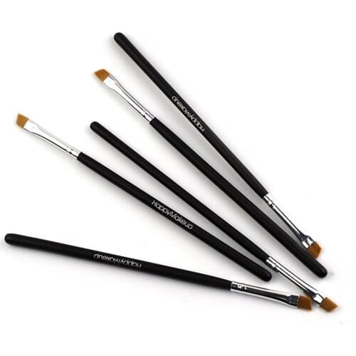 5Pcs Wooden Pole Eyeliner Eyeshadow Eye Brow Women Cosmetic Professional Black Eyebrow Inclined Flat Angled Brush Makeup Tools
