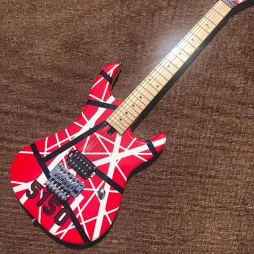 5150 Striped Series Red/Black/White, Maple fingerboard, Floyd Locking Tremol Eddie Van Halen Style Electric Guitar