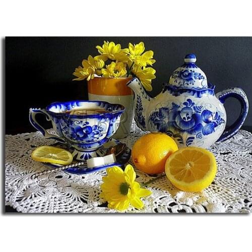 5D diy Diamond embroidery Chrysanthemum Tea diamond Painting Cross Stitch Daisy Oranges Still life Mosaic Pattern home decor Y0