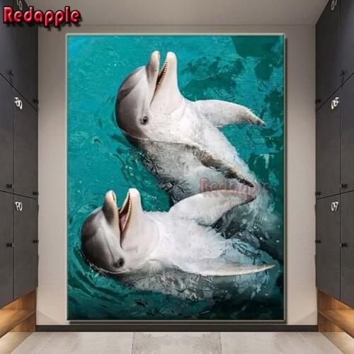 DIY Diamond Painting two cute Dolphins Full Square Round Drill 3D Daimond Embroidery Animal Cross Stitch Kit Mosaic home puzzle