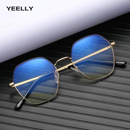 Anti Blue Light Glasses Men Retro Flat Mirror TR Frame Anti Blu Ray Computer Gaming Goggle Hexagon Metal Women 2914 Unisex