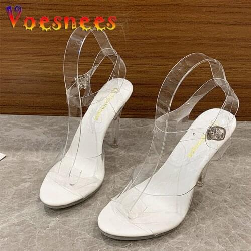 Sexy Party Women Sandals Summer 11.5CM Wedding Buckle Strap Thin High Heels Open Toe Jelly Fashion Transparent PVC Crystal Shoes