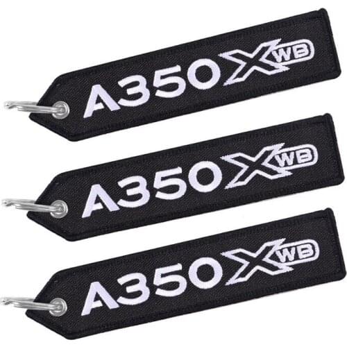 3 PCS Black AIRBUS A350 Keychain Double-sided Embroidery Aviation Key Ring Chain for Aviation Gift Strap Lanyard A350 Keychains