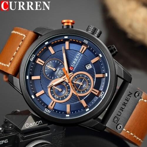 Curren Man Sport Wristwatch Top Brand Luxury Chronograph Men Watch Military Army Real Leather Male Clock Relogio Masculino 8291