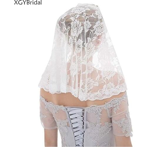 Balck Ivory Lace Muslim Bridal Veil for Church Round Scarf Wrap Head Covering Short One Layer Mantillas Veil Tassel Shawl