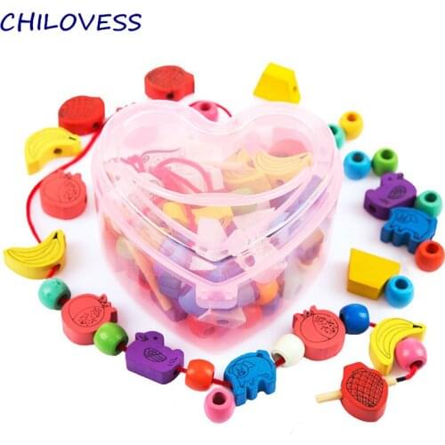 Wooden Fruit Animal Threading Game Educational Toys String of Beads Building Kits Parent-Children Interaction Bady Toy Gift