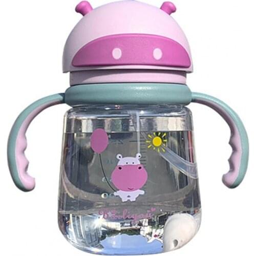 Children Bottle with Scale Leak-proof Portable Cartoon Eco-friendly Straw Water Bottle Solid Feeding Cups for Infant