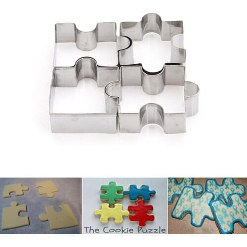 DIY Biscuit Mold Cookie Puzzle Shape Stainless Steel Cookie Cutter Set Baking Pastry Tool Dessert Bakeware Cake Mold 4Pcs