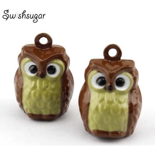 Enamel Cartoon Owl Jingle Metal Bells Fit Christmas Party Decoration Craft Making Charm Pendants
