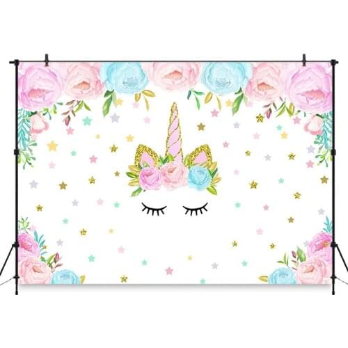 Unicorn Party Backdrop Birthday Decor Flower Unicorn Girl Baby Shower Background for Photography Studio Props