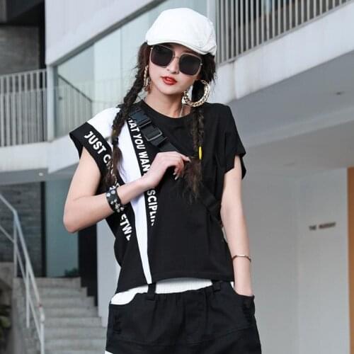 T Shirt Kawaii Womens Summer Cropped Top Cotton Cute Letter Print Clothes Female 2021 Tops O-neck Casual Korean Koszulka Damska