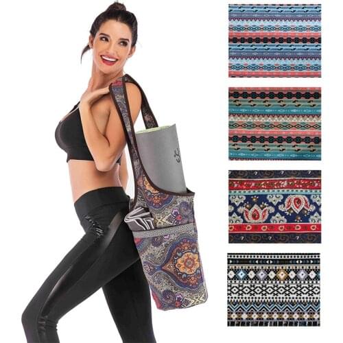 Canvas Yoga Mat Bag Bohemian Printed Yoga Bag Large Pocket Fit Most Size Mats Yoga Tote Sling Carrier Fitness Gym Accessories