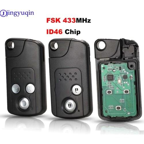 Jingyuqin Remote Car Key Fob FSK 433MHz ID46 Chip For Honda CR-V CRV 2013 2014 2015 2016 2Buttons