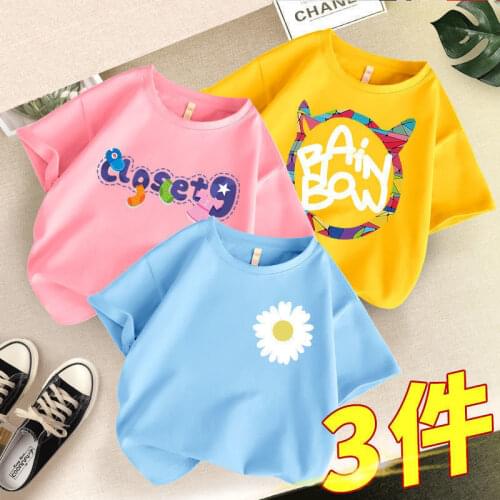 3pcs Summer Girls 4 5 6 7 8 9 10 11 12 13 Years Old T-shirt 3d Print Cute Cartoon Tops Short Sleeve Tees Kid Cute Lovely T-shirt