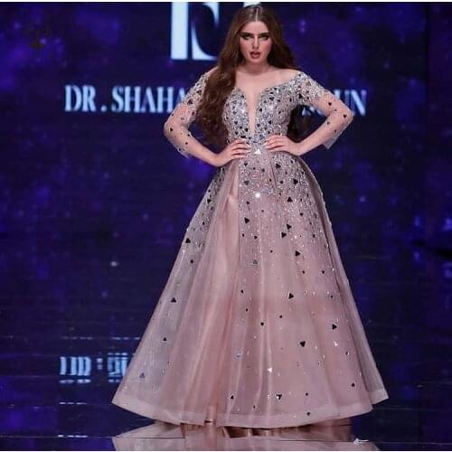 Best Selling Scoop Beaded Mirrors Heavily Three Quarter Long Sleeve Pleated A Line Floor Length Prom Dresses