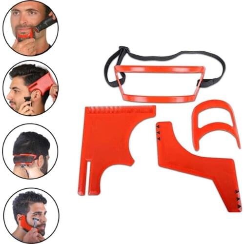 4Pcs/Set Beard Haircut Kit Men Beard Hair Goatee Neckline Shaving Template Guide Haircut Kit Tool Beard Grooming Kit