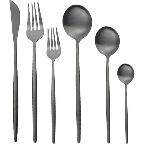 6Pcs BlacK Matte Cutlery Set 304 Stainless Steel Dinnerware Set Dessert Fork Spoon Colorful Kitchen Flatware Silverware Set