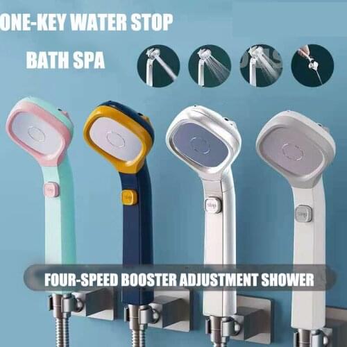 Bathroom Shower Heads One Button To Stop Water Hand Held Shower SPA Saving Water Adjustable 4 Function High Pressure Shower Head