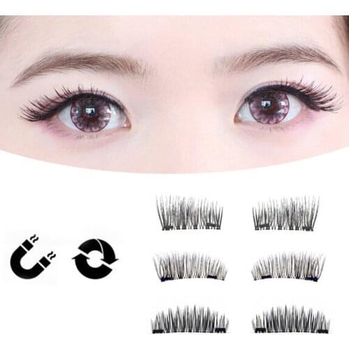 New Arrival 4pcs Magnet False Eyelashes Hypoallergenic Soft 3D Natural Vivid Eyelashes Magnetic Eyelashes Makeup Beauty