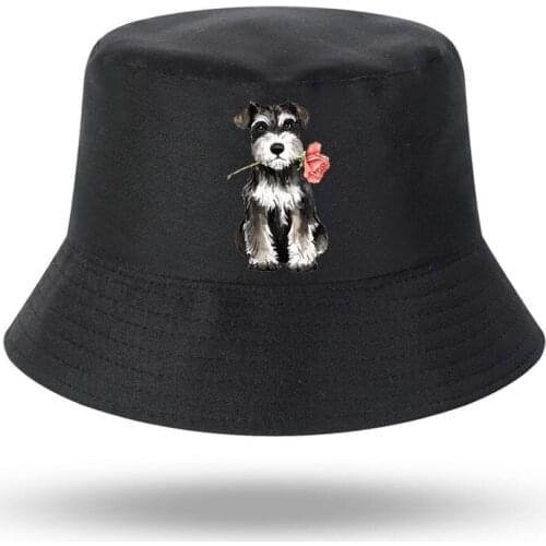 2021 New Cute Rose Mini Schnauzer Print Men Women Bucket Hat Outdoor Panama Fishing Cap Fisherman Hat Fishing Hat
