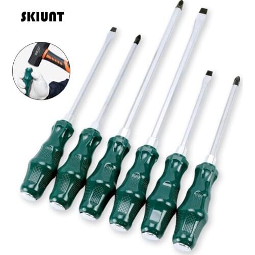 SKIUNT 6Pcs Screwdriver Set Precision Slotted Phillips Through-Type Screw Bits Knockable Handle Household Repair Hand Tools Kits